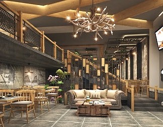 工业LOFT烤肉店3D模型下载