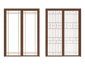 新中式推拉门3D模型下载