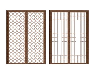 新中式推拉门3D模型下载