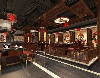 中式火锅店3D模型下载