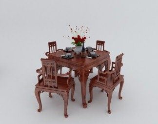 东南亚餐桌椅组合3D模型下载