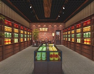 新中式茶叶店3D模型下载