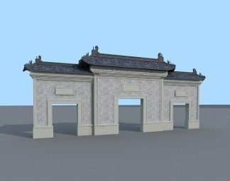 中式门楼3D模型下载