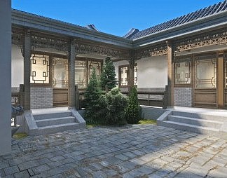 中式庭院3D模型下载