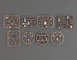 新中式博古架3D模型下载