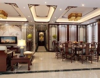 新中式客餐厅3D模型下载
