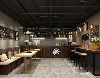 工业LOFT奶茶店3D模型下载