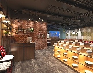 工业LOFT火锅店3D模型下载