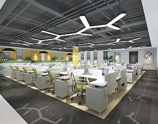 现代公共办公区3D模型下载