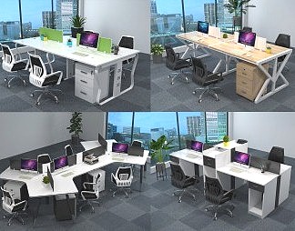 现代办公桌椅3D模型下载