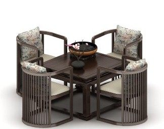 新中式休闲桌椅组合3D模型下载