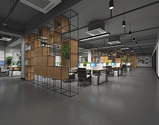 工业LOFT公共办公区3D模型下载