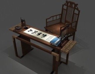 中式书桌椅3D模型下载