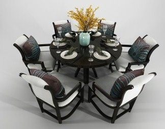 新中式餐桌椅组合3D模型下载