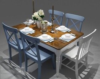 地中海餐桌椅组合3D模型下载