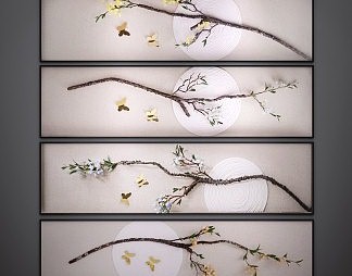 新中式植物画3D模型下载