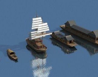 新中式木船3D模型下载