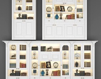 简欧书柜3D模型下载