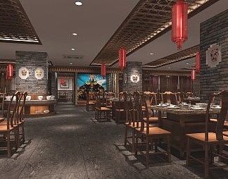 中式火锅店3D模型下载