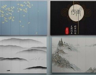 新中式背景墙3D模型下载