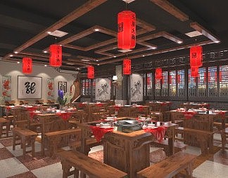 中式火锅店3D模型下载