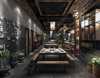 工业LOFT火锅店3D模型下载