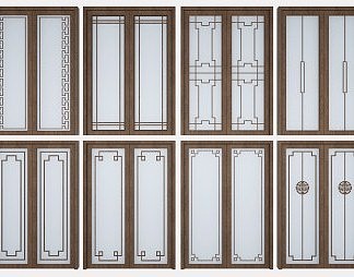 新中式推拉门3D模型下载