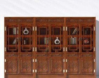 中式书柜3D模型下载