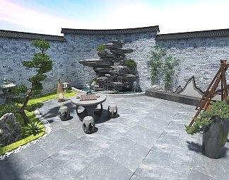 中式庭院3D模型下载