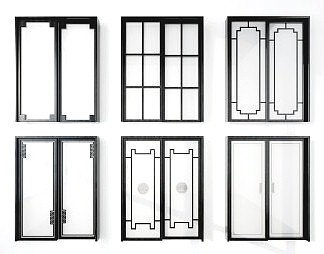 新中式推拉门3D模型下载