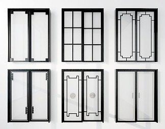 新中式推拉门3D模型下载
