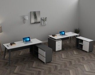 现代办公桌3D模型下载