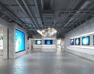 工业LOFT展厅3D模型下载