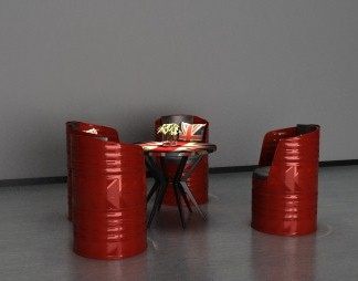 工业LOFT桌椅组合3D模型下载