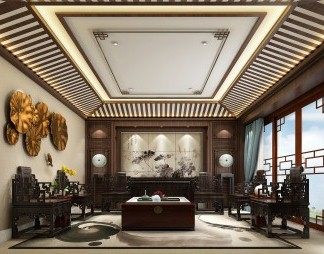 中式客厅3D模型下载