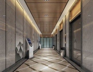 新中式电梯厅3D模型下载