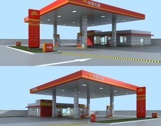现代加油站3D模型下载