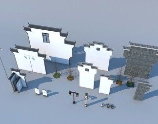 中式墙3D模型下载