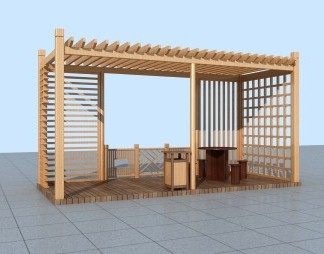 新中式廊架3D模型下载