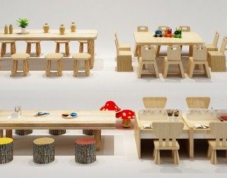北欧儿童桌椅3D模型下载