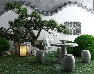 中式景观小品3D模型下载