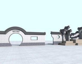 中式墙3D模型下载