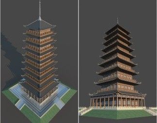 中式塔3D模型下载