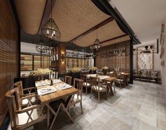 新中式餐厅3D模型下载