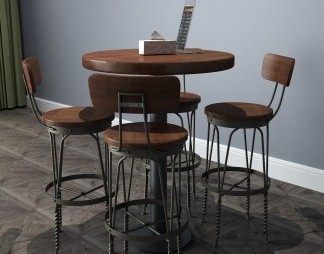 工业LOFT餐桌椅组合3D模型下载