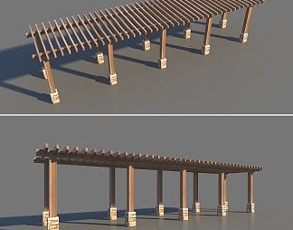 新中式廊架3D模型下载