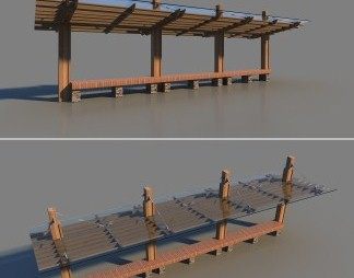 新中式廊架3D模型下载