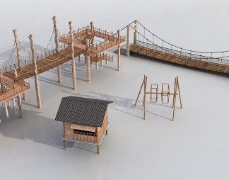 中式吊桥3D模型下载