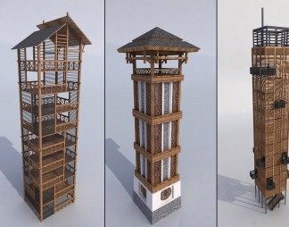 中式瞭望塔3D模型下载