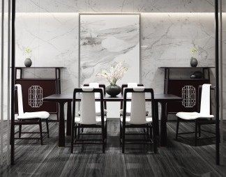 新中式餐桌椅组合3D模型下载